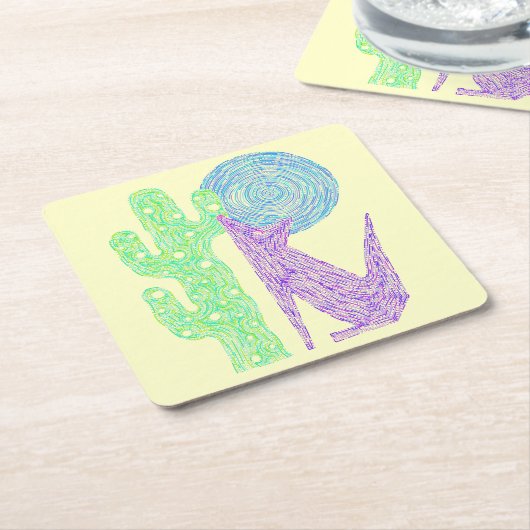 Zの紫色のコヨーテのオオカミのカラフルな南西デザイン スクエアペーパーコースター (アングル)