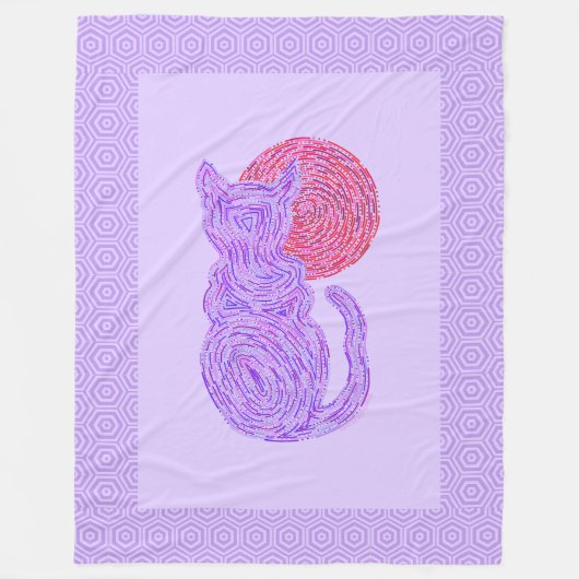 Zの紫色猫および月の猫好きのネコ科の子ネコ フリースブランケット (正面)