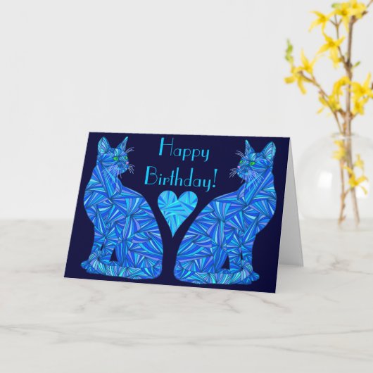 Zの電気青の抽象芸術猫の芸術のハッピーバースデー カード (黄色い花)