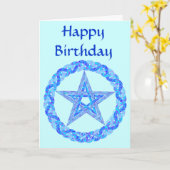 Zの青い五芒星のウィッカ信者の魔法の事の誕生日 カード (黄色い花)