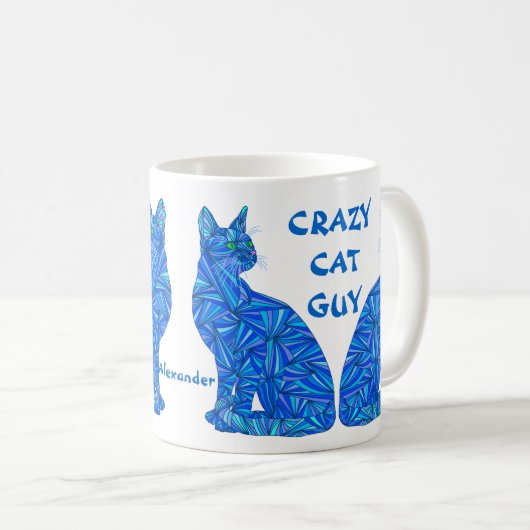 Zの青抽象的な着席猫熱狂するな猫の人 コーヒーマグカップ (正面右)
