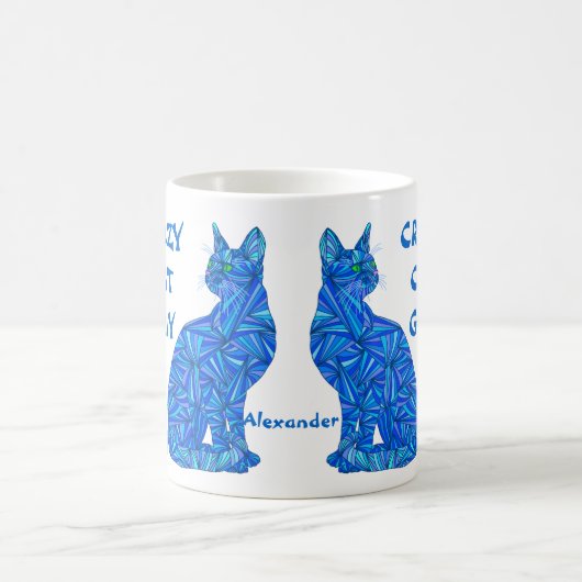 Zの青抽象的な着席猫熱狂するな猫の人 コーヒーマグカップ (中央)