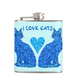Zの青抽象的な着席猫I愛猫の猫好き フラスク