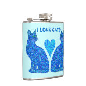 Zの青抽象的な着席猫I愛猫の猫好き フラスク (右)