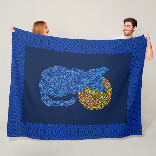 Zの青猫および月の猫好きのネコ科の子ネコ フリースブランケット (インサイチュ)