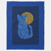 Zの青猫および月の猫好きのネコ科の子ネコ フリースブランケット (正面)