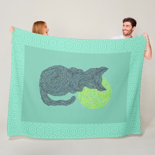 Zの黒猫および月の猫好きのネコ科の子ネコ フリースブランケット (インサイチュ)