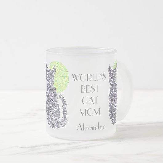 Zはこの世界で最も最高のな猫のお母さんのコーヒーカップを個人化します フロストグラスマグカップ (正面右)