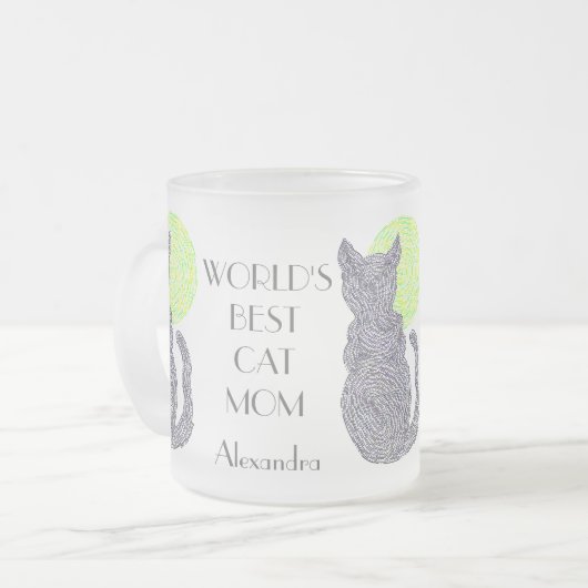 Zはこの世界で最も最高のな猫のお母さんのコーヒーカップを個人化します フロストグラスマグカップ (正面左)