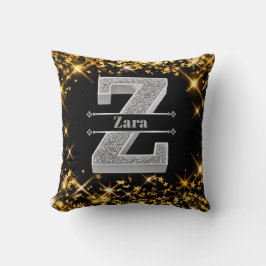 Zイニシャルパーソナライズされたシルバーモノグラムあなたのお名前 クッション
