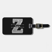 Zイニシャルパーソナライズされたシルバーモノグラムあなたのお名前 ラゲッジタグ (正面横)
