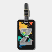 Zイニシャルパーソナライズされたシルバーモノグラムあなたのお名前 ラゲッジタグ (正面縦)