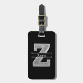 Zイニシャルパーソナライズされたシルバーモノグラムあなたのお名前 ラゲッジタグ (正面縦)