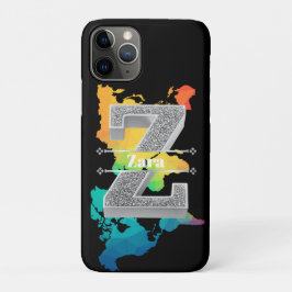 Zイニシャルパーソナライズされたシルバーモノグラムあなたのお名前 iPhone 11 PROケース