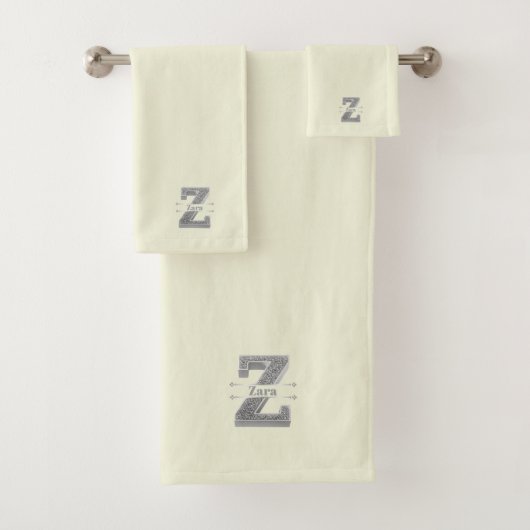 Zイニシャルパーソナライズされたシルバーモノグラムあなたの名前B バスタオルセット (インサイチュ)