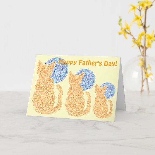 Zオレンジの猫と月の父おもしろいの日 カード (黄色い花)