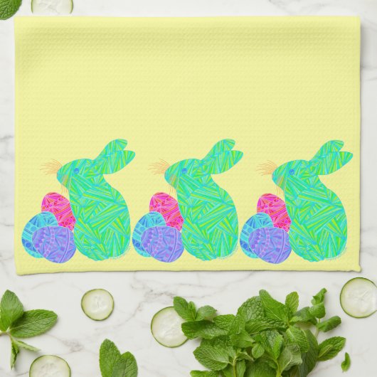 Zグリーンイースターバニーホリデーパーティーキッチンタオル キッチンタオル (折り畳み)