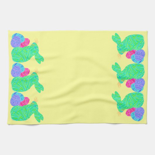 Zグリーンイースターバニーホリデーパーティーキッチンタオル キッチンタオル (横)