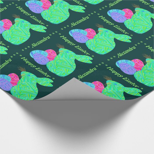 Zグリーンパーソナライズされたイースターバニーエッグズギフトラップ ラッピングペーパー (角)