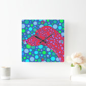 zダルマカラフルチア水玉模様ドッグアートデコールクロック スクエア壁時計 (ホーム)