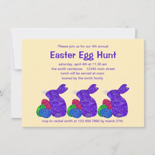 Zパープルイースターバニーイースターエッグ狩りパーティー 招待状 (正面)