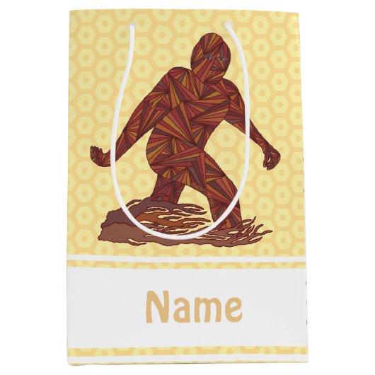 Zビッグフットの歩くのサスカッチの黄色およびブラウン ミディアムペーパーバッグ (正面)