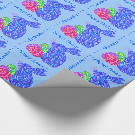 Zブルーパーソナライズされたイースターバニーイースターエッグ ラッピングペーパー (角)