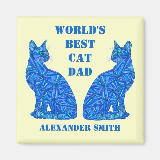 Zブルー抽象芸術シッティングキャッ熱狂するトガイ猫パパ マグネット (正面)