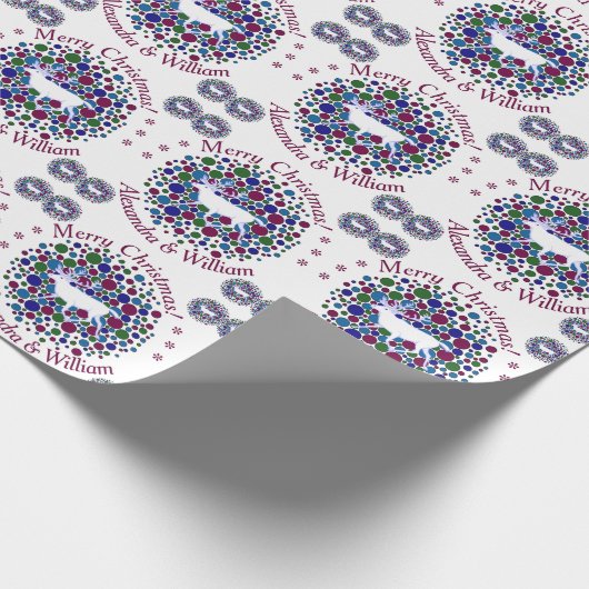 Zホワイトトナカイブ水玉模様クリスマスネーム ラッピングペーパー (角)