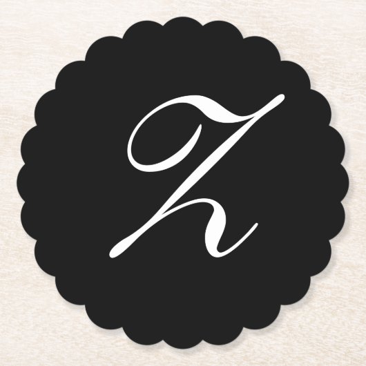 Zモノグラムイニシャルホワイトオンブラック ペーパーコースター (正面)