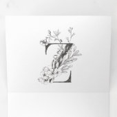 'Z'モノグラム美しいスケッチフローラ結婚's 三つ折り招待状 (内部最初)