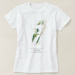 Zモノグラム金ゴールドグリー葉ネリエレガントー Tシャツ