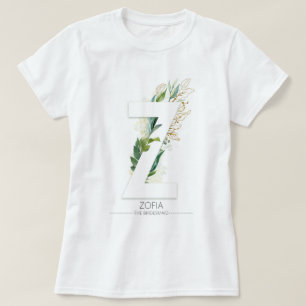 Zモノグラム金ゴールドグリー葉ネリエレガントー Tシャツ