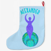 Z女神の緑および紫色の母性的な女性の秘法 ラージクリスマスストッキング (裏面)