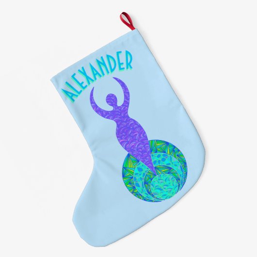 Z女神の緑および紫色の母性的な女性の秘法 ラージクリスマスストッキング (裏面 (吊り時))