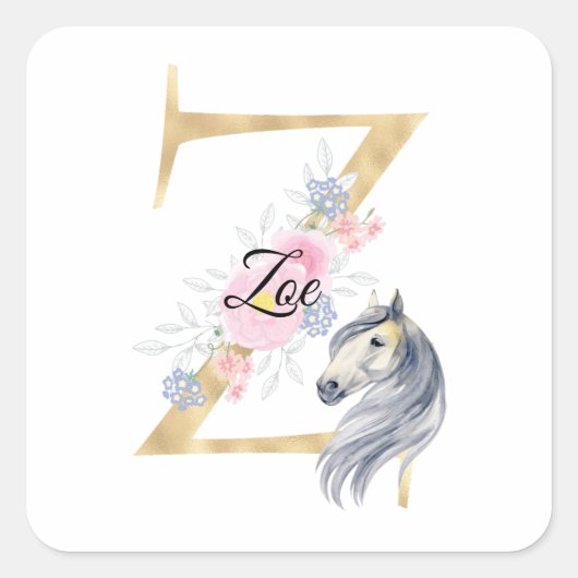 Z文字パーソナライズされた名モノグラム馬 スクエアシール (正面)