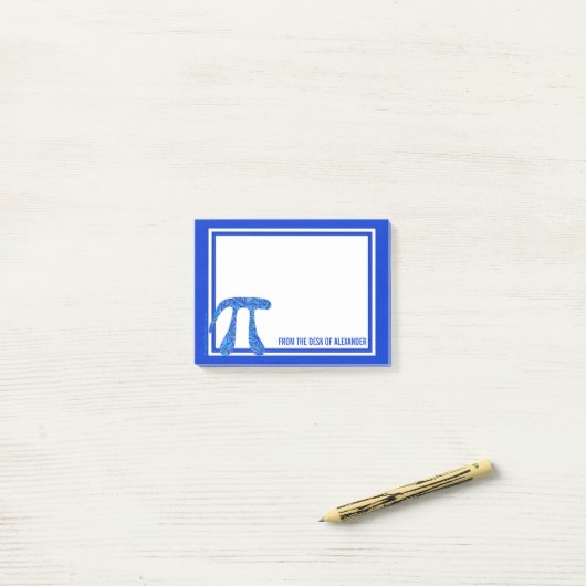 Z机からの青いPiの記号の数学のギークのおもしろいの ポストイット (デスク上)