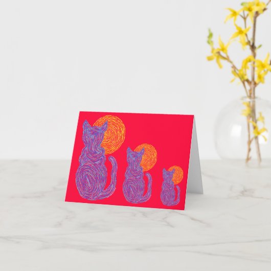 Z猫および月の青い芸術のブランクのメッセージカード カード (黄色い花)