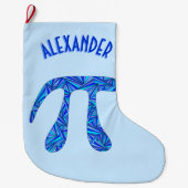 Z青いPiの記号の数学のギークのおもしろいの休日は名前を加えます ラージクリスマスストッキング (正面)