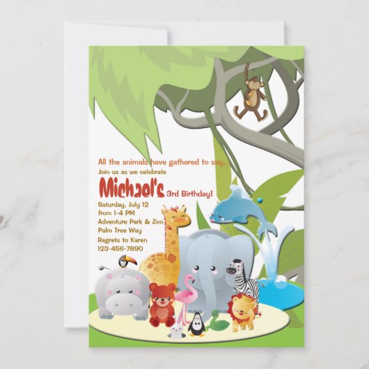 Z00誕生日パーティーの招待状 招待状 (正面)