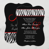 Z002Aを結婚する白黒のシマウマの赤いアクセント 招待状 (正面/裏面)