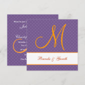 Z209を結婚する紫色の水玉模様パターンモノグラム 招待状 (正面/裏面)