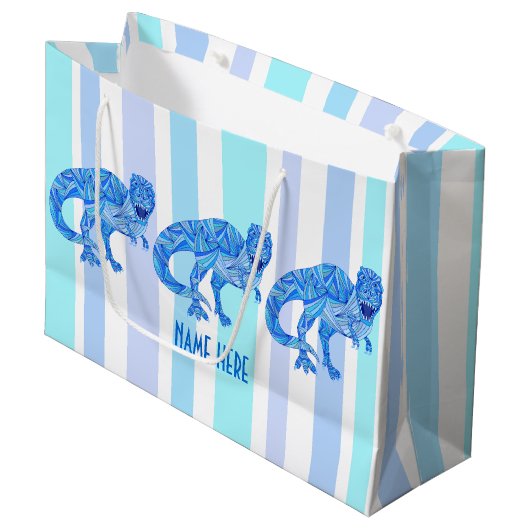 Z Tレックス先史カラフル史ストライプ的 ラージペーパーバッグ (正面アングル)