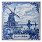 Zaanse Schans Delft Blue style ceramic tile タイル (正面)