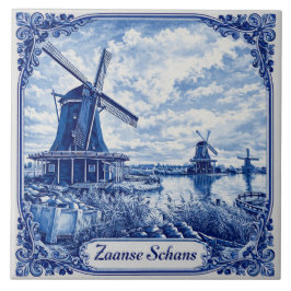 Zaanse Schans Delft Blue style ceramic tile タイル