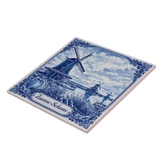 Zaanse Schans Delft Blue style ceramic tile タイル (側面)