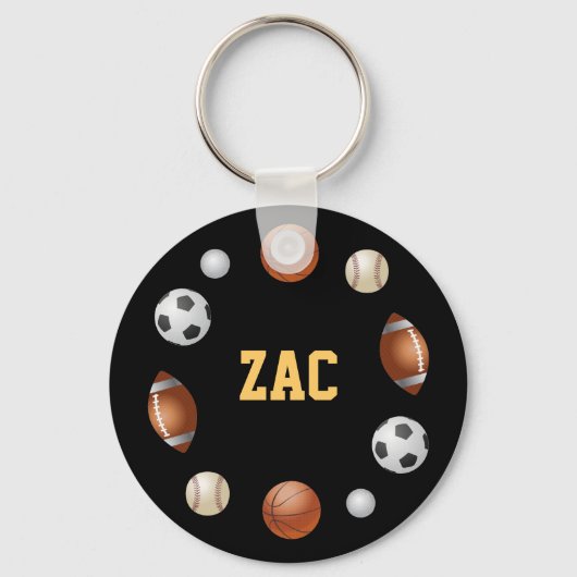 Zac World of Sports Keychain – ブラック キーホルダー (正面)