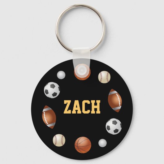 Zach World of Sports Keychain – ブラック キーホルダー (正面)