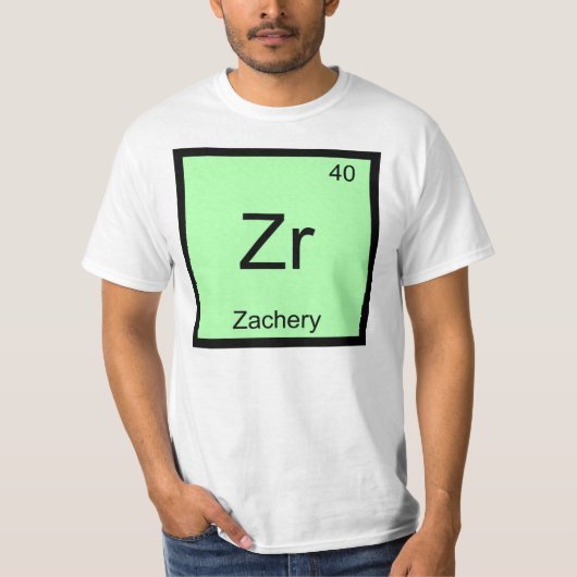 Zacheryの名前 化学元素周期表 tシャツ (正面)
