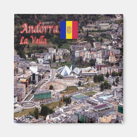 zAD010 Andorra, LA VELLAパノラマ，冷蔵庫 マグネット (正面)